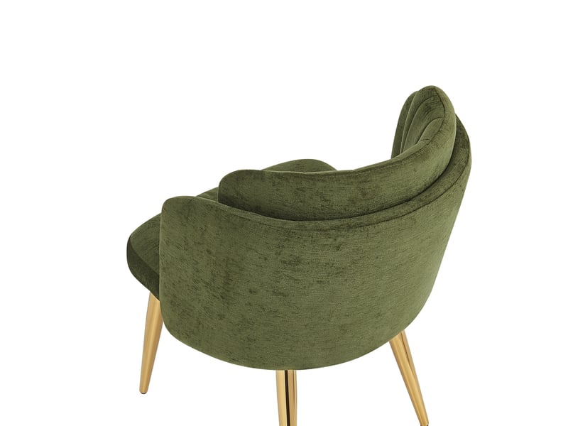  Lot de 2 chaises de salle à manger 58,5x62x78 cm, dossier incurvé, patins réglables, polyester et fer, vert et doré  - Conforama D