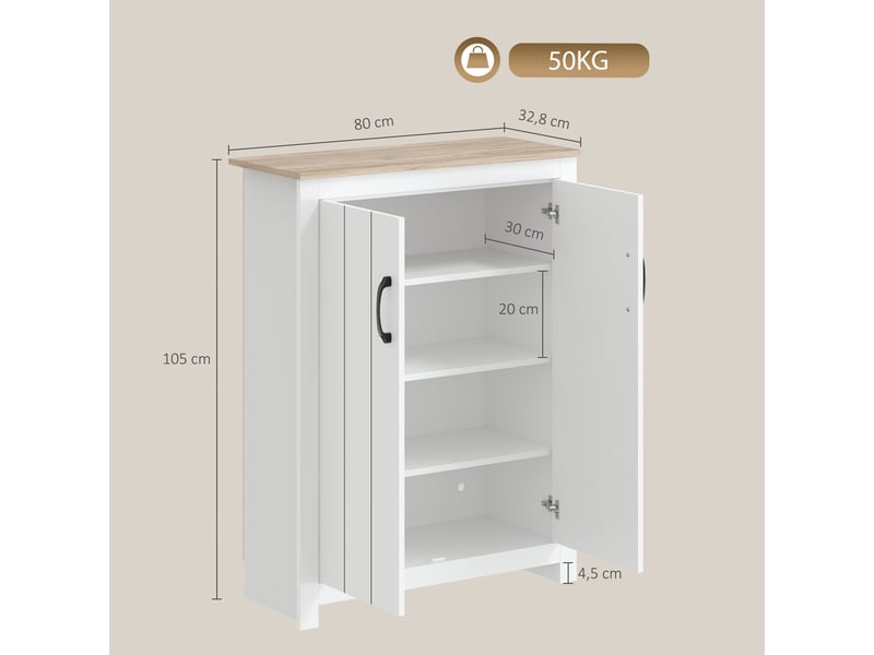  Meuble à chaussures 2 portes 4 niveaux 12 paires coloris chêne et blanc 80x32,8x105 cm  - Conforama C