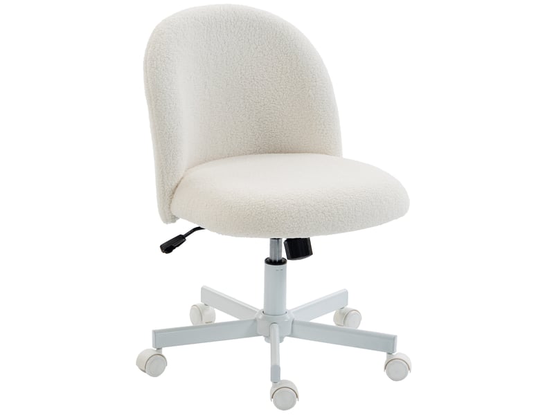  Sedia per scrivania girevole in tessuto sherpa con altezza regolabile e funzione dondolo, crema  - Conforama A