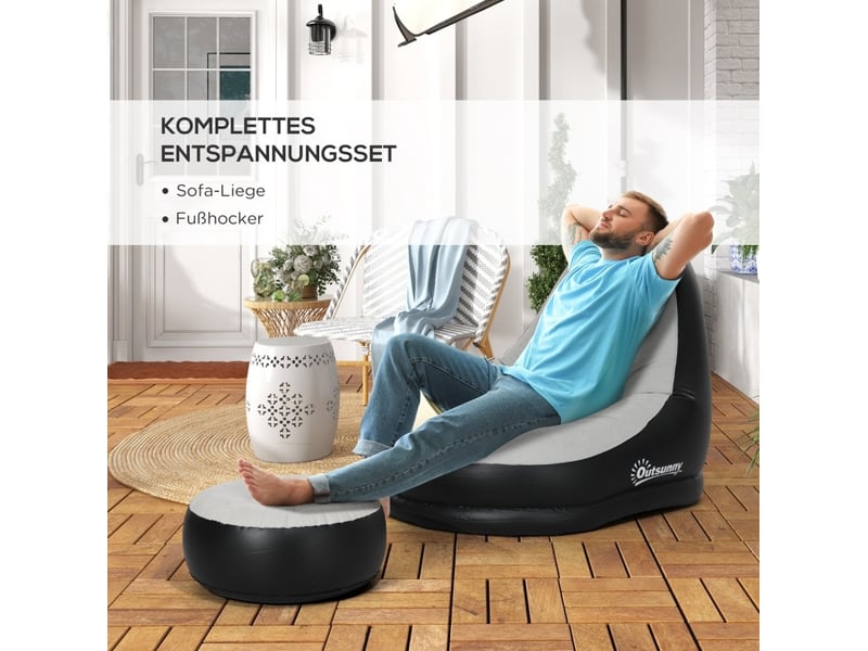  Canapé gonflable avec repose-pieds et porte-gobelet 125x100x87 cm gris clair  - Conforama B