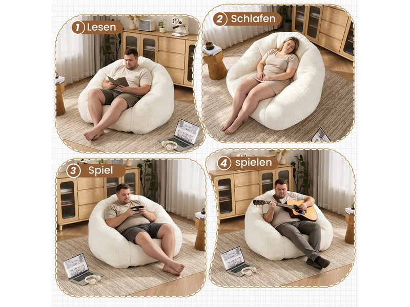  Pouf pour adulte en fausse fourrure coloris crème W5378P504664 - Conforama D