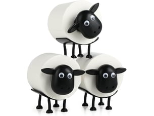 Lot de 3 porte-papier toilette mouton – porte-rouleaux de toilette en plastique 16 x 10 x 9 cm, empilable, rouleaux 38-42 mm (noir)