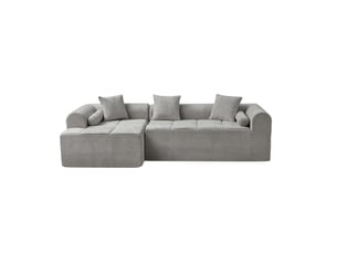 Canapé d'angle compressé gauche fixe TCQPZ  4 places Tissu gris clair