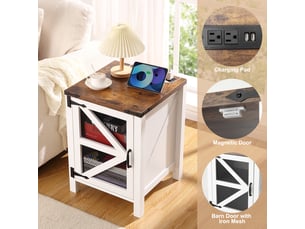 Table de chevet rustique avec station de facturer – table d’appoint en bois, porte de grange, espace de rangement – chambre ou salon