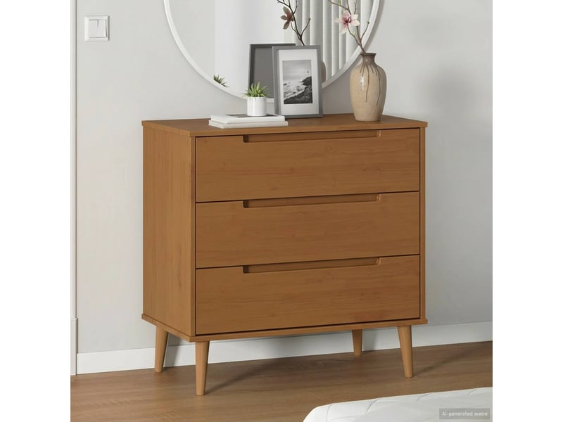  Commode chambre adulte, armoire à tiroirs molde caramel 80x40x80 cm bois de pin massif  - Conforama B