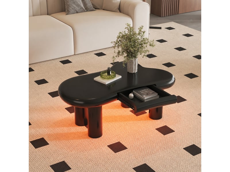  Table basse noire en forme de nuage avec tiroir et éclairage led 16 couleurs, 98 x 65,5 x 40 cm  - Conforama B