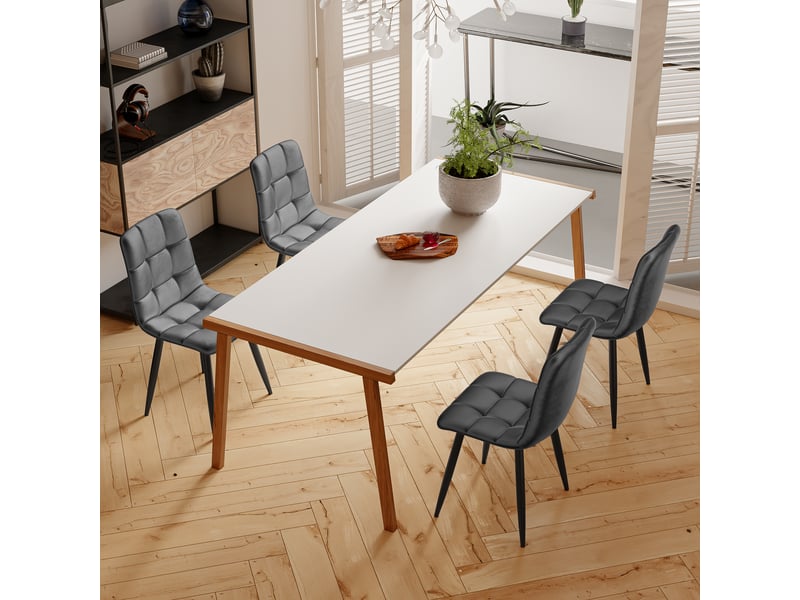 Lot de 4 chaises de salle à manger en velours, chaises rembourrées avec pieds en métal, ergonomie, pour cuisine, salle à manger, salon, chambre à coucher, gris - Conforama D