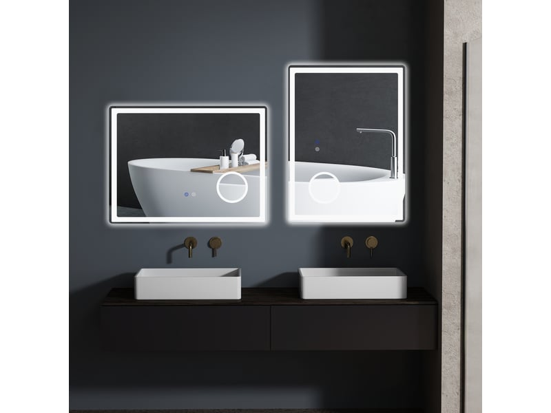  Miroir de salle de bain led avec grossissement x3, fonction tactile, fonction mémoire, antibuée, 80 x 60 cm  - Conforama C