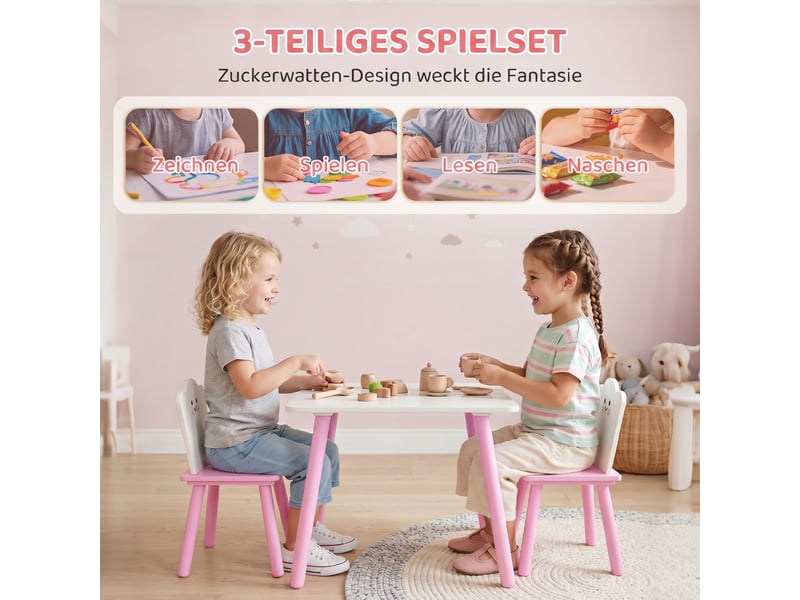  Ensemble table et chaises pour enfants, 3 pièces, 1 table, 2 chaises, rose et blanc  - Conforama E