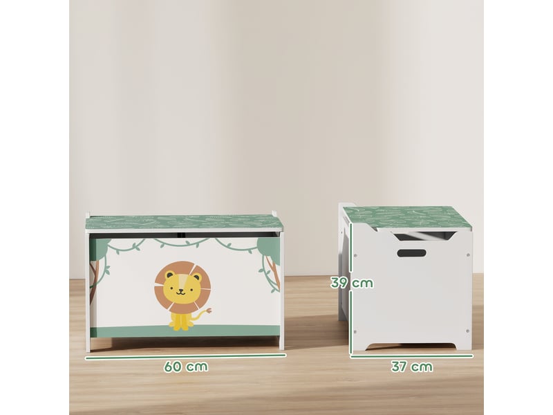  Coffre à jouets avec couvercle, 60 x 37 x 39 cm, coffre de rangement enfant avec charnières de sécurité, vert  - Conforama C