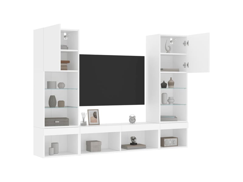  Meuble tv - unités murales tv avec led 5 pcs blanc bois d'ingénierie  - Conforama E