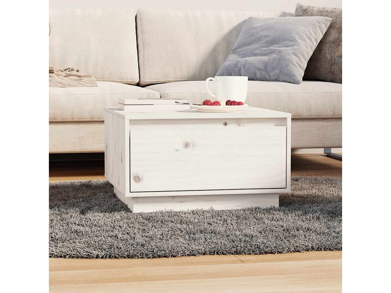  Table basse | table d'appoint salon blanc 55x56x32 cm bois massif de pin  - Conforama B