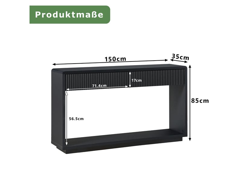  Console d'entrée 150 x 35 x 85 cm – noir – 2 tiroirs, rangement ouvert et design cannelé moderne et pratique  - Conforama C