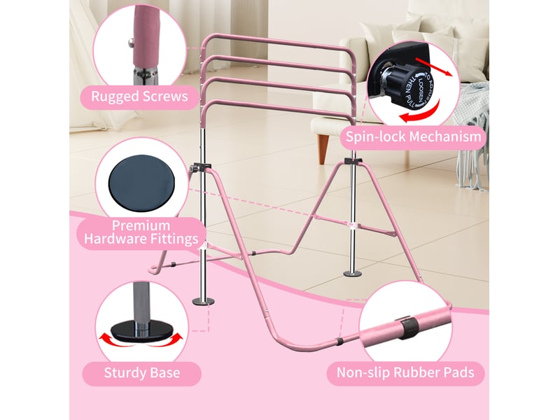  Barre de gymnastique pliable pour enfants 145x100x130 cm réglable en hauteur métal rose  - Conforama C