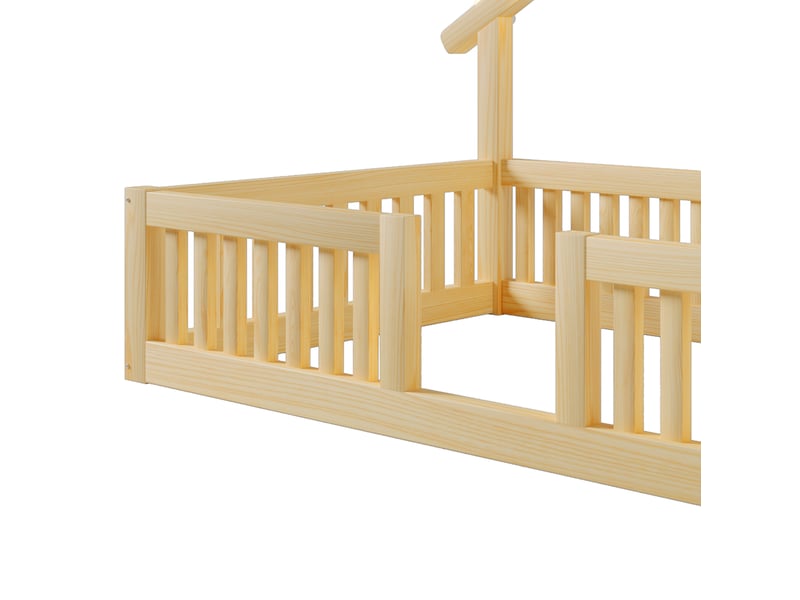  Lit enfant 90 × 200 cm 1 place avec barrières de sécurité et éclairage led, sans matelas, en bois naturel  - Conforama E