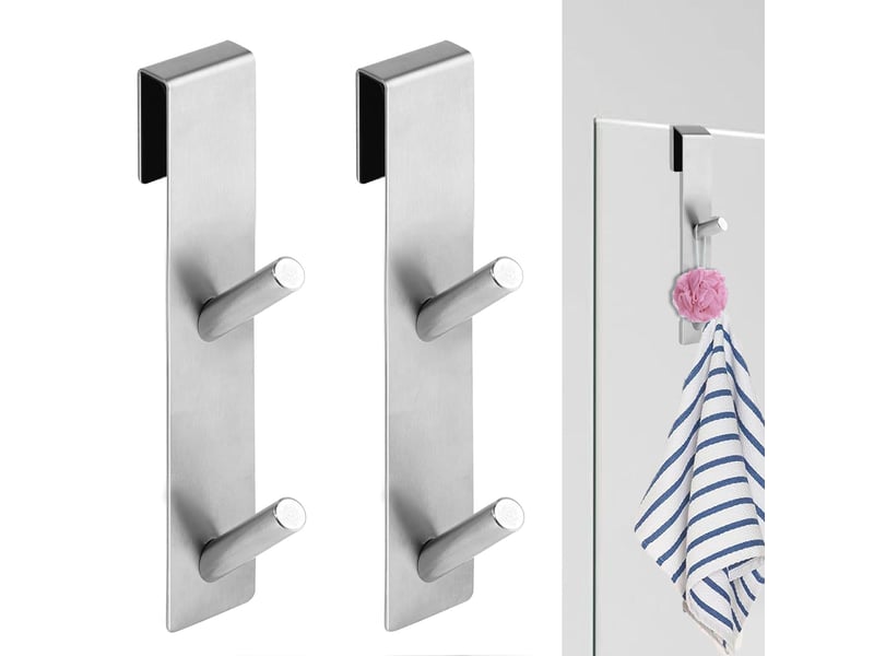  Crochet salle de bain 2 pièces crochets double porte servette paroi de douche verre argent serpette de adapté aux serviettes, gris  - Conforama A