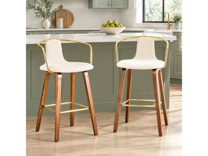  Tabourets de bar lot de 2 avec accoudoirs - lpospi - dossier courbé, bois et métal - blanc  - Conforama C
