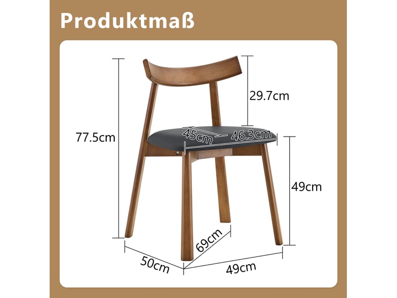  Lot de 2 chaises de salle à manger 49 cm, chaise cuisine scandinave, ergonomique, style nordique, chaise en bois, noir, bois  - Conforama C