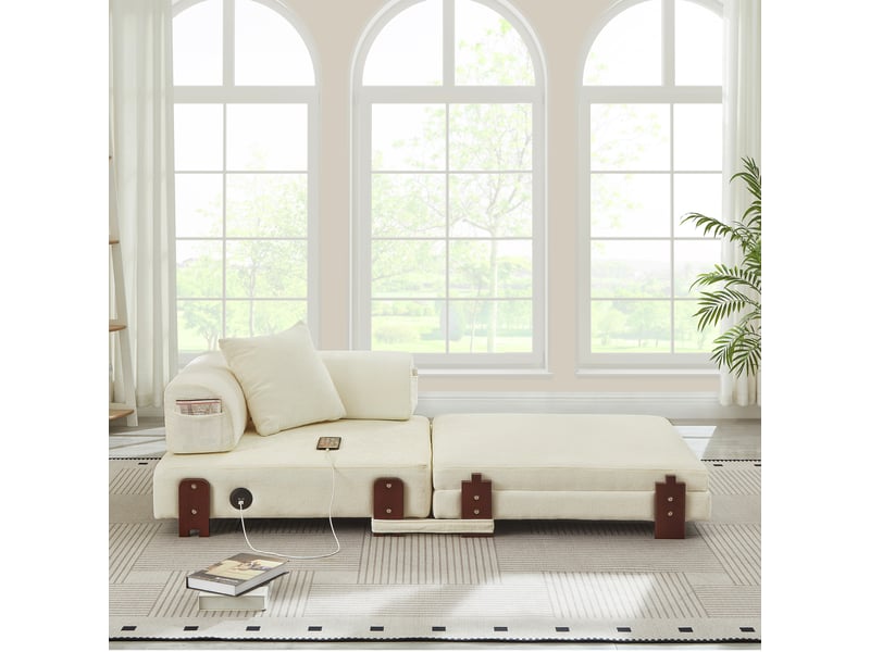  Canapé convertible, canapé-lit — beige, avec accoudoirs, port usb  - Conforama R