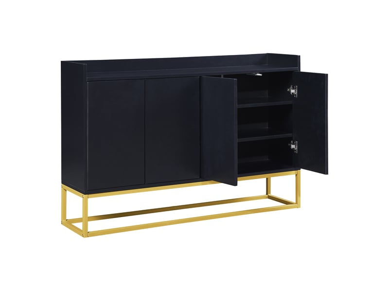 Buffet 120x30x80 cm, meuble de cuisine avec 4 portes sans poignées et étagère réglable, design minimaliste, aggloméré, noir - Conforama D