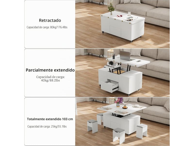  Table basse extensible à plateau relevable (blanche)  - Conforama E
