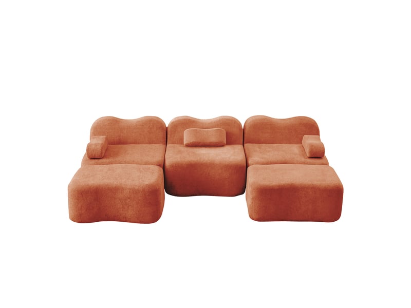  Canapé 3 places avec 2 poufs - 288x167x70 cm - canapé panoramique u velours mousse 32d sans structure rigide 900kg - orange  - Conforama A