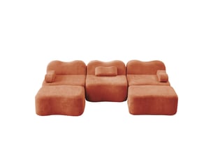 Canapé 3 places avec 2 poufs - 288x167x70 cm - canapé panoramique u velours mousse 32d sans structure rigide 900kg - orange