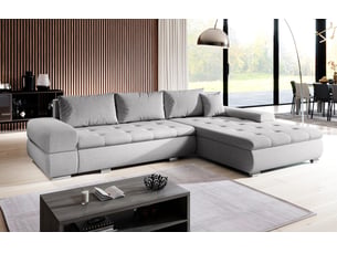 Canapé d'angle réversible convertible <strong>AX LIVING </strong> <strong>Sivaso</strong> 4 places Velours gris avec coffre de rangement