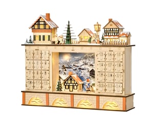 Calendrier de l'avent en bois avec 24 tiroirs à remplir, décorations de village de noël et lumières, 44 x 10 x 37 cm