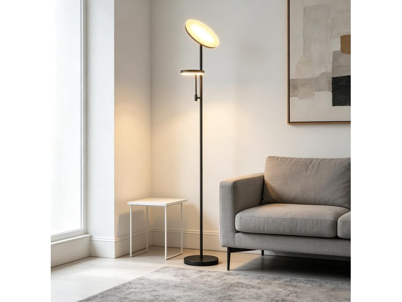  Lampe sur pied led noire 42 w à double éclairage, réglable 2700 à 6500 k avec télécommande et 4 modes  - Conforama E
