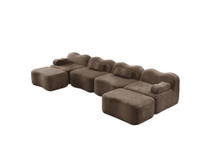 Canapé d’angle u modulable 4 places 384x167x70 cm, dossier ondulé, 32d, 2 poufs, velours, marron
