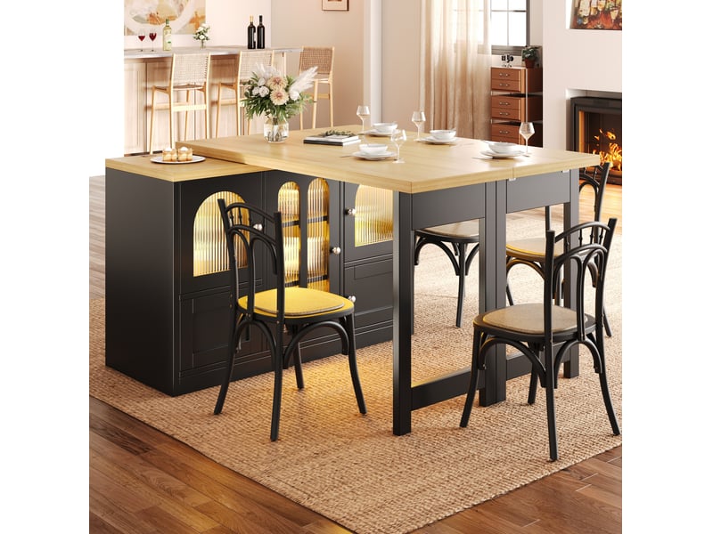  Buffet de cuisine en table 120-197x40x72 cm avec led, noir  - Conforama D