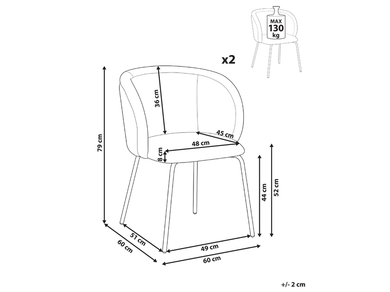 Lot de 2 chaises de salle à manger sarasota tissu taupe  - Conforama C