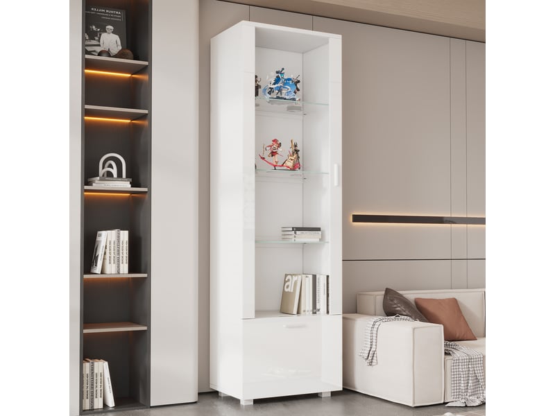  Vitrine 50x40x160 cm led panneau de particules blanc brillant  - Conforama B