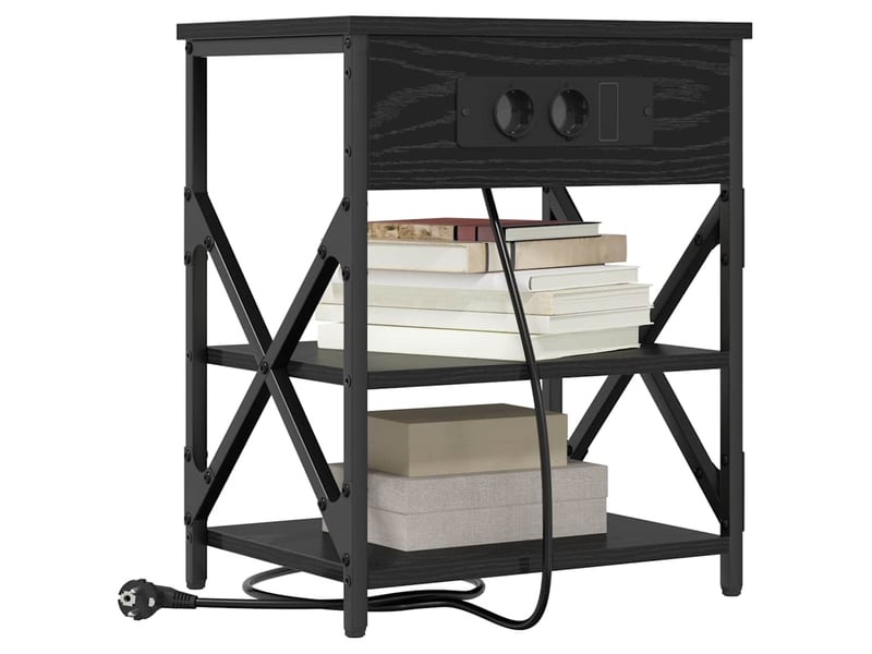 Table de chevet avec étagère 2 pièces chêne noir 41 x 31 x 51 cm  - Conforama C