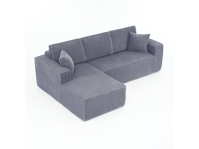 Canapé d'angle, canapé modulable – avec méridienne, en velours tricoté, gris, mousse haute densité, 2 places - Conforama B