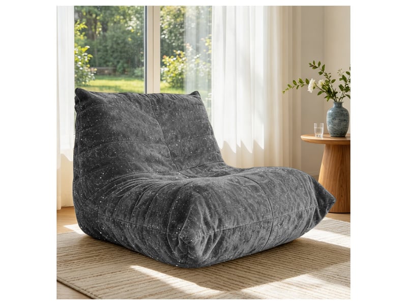  Fauteuil 1 place - 100x90x80cm - fauteuil pouf chenille lumineux avec mousse haute résilience - gris  - Conforama B