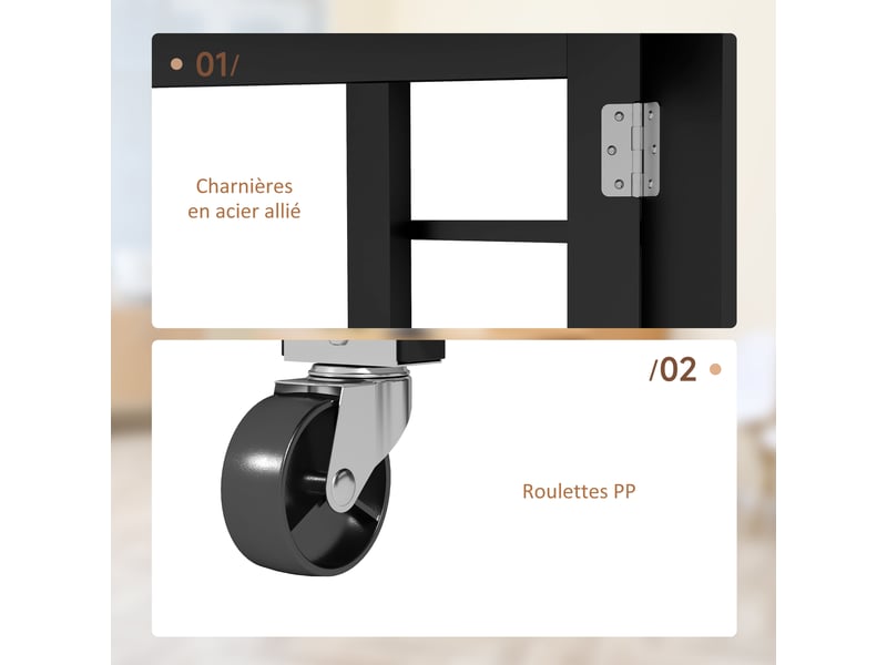 Table de cuisine table de salle à manger pliable amovible 3 étagères 2 abattants design moderne noir 120 x 60 x 75 cm - Conforama R