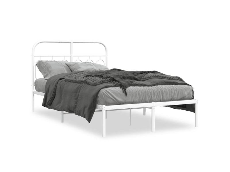 Lit double- lit adulte - cadre de lit métal sans matelas et tête de lit blanc 120x190 cm - Conforama A