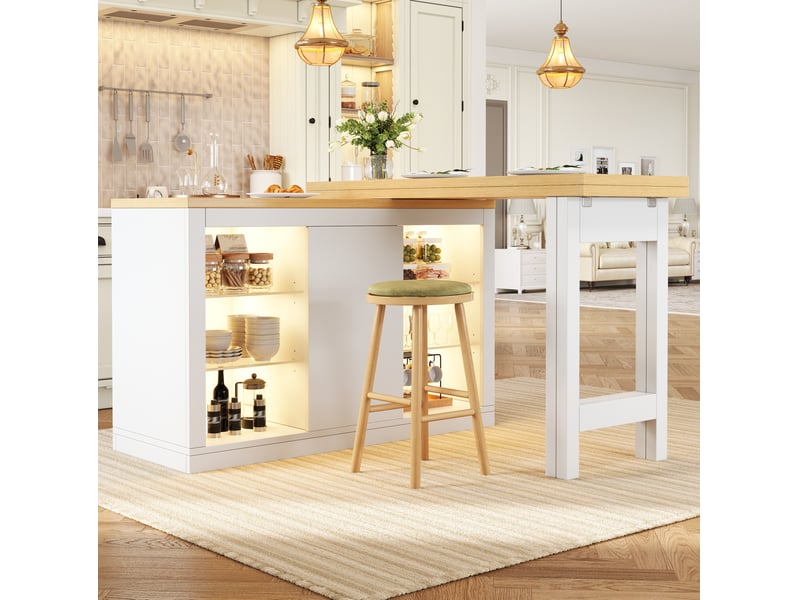 Îlot de cuisine extensible 120 à 197 cm, pivotant à 360°, avec led rgb, blanc - Conforama D