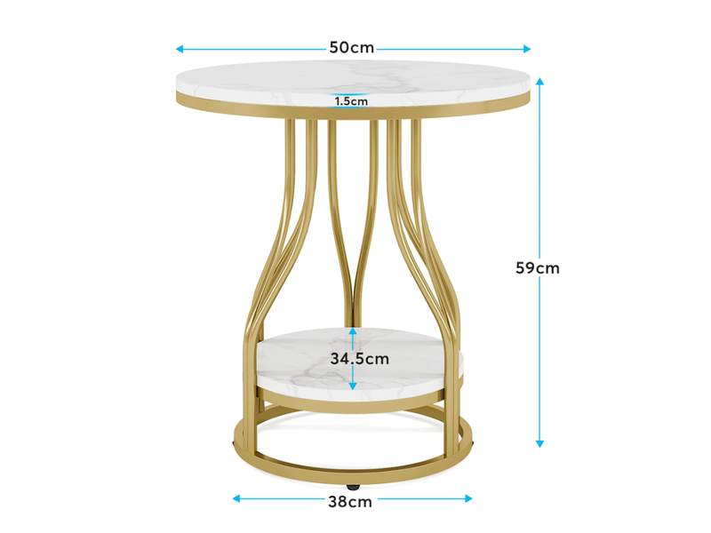  Table d'appoint ronde 50x50x59 cm 2 niveaux panneau de particules et métal blanc et or  - Conforama C