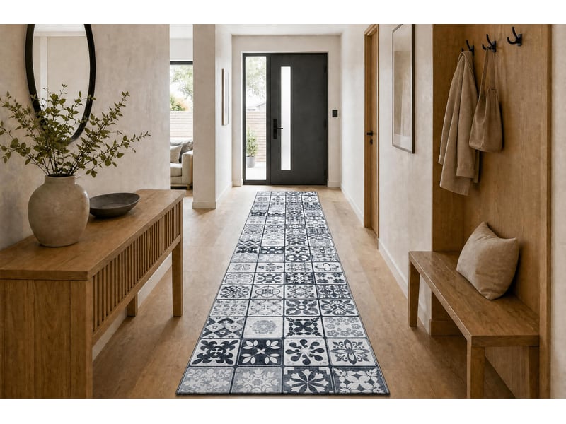  Tapis de couloir antidérapant lotus azulejo 60970 patchwork, carreaux de lisbonne gris lavable 120 cm 120x790 cm  - Conforama E
