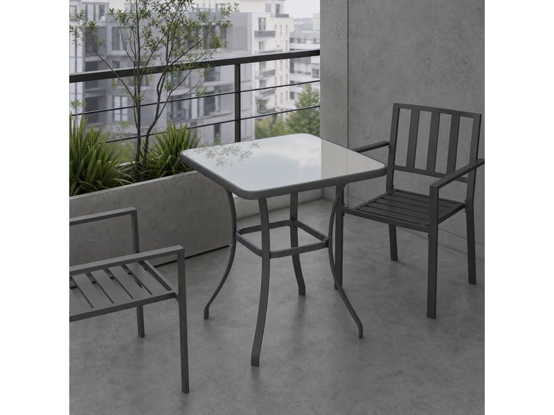 Table bistrot carrée de jardin 68,5x68,5x84 cm en métal et verre noir - Conforama E