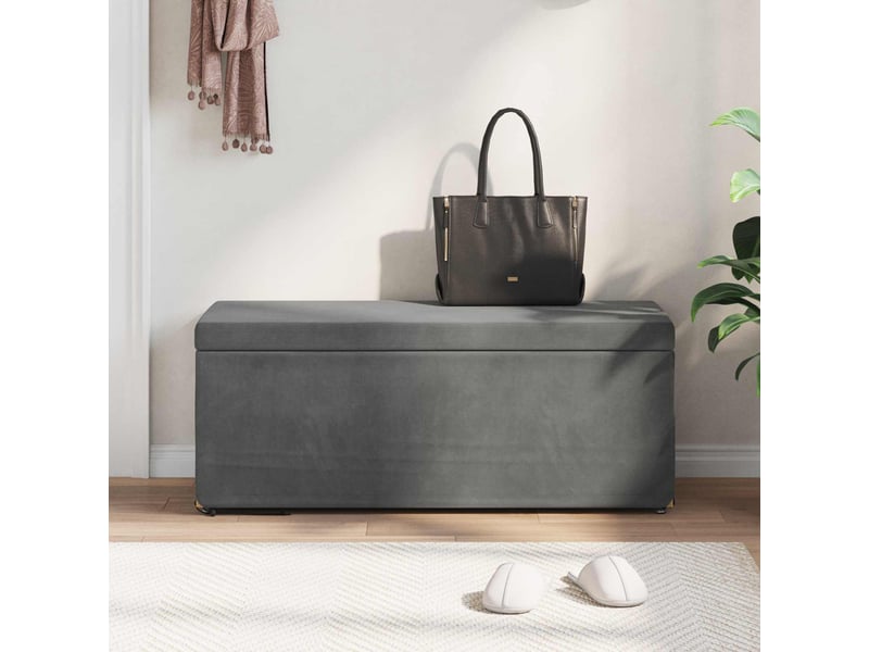  Tabouret bas, ottoman gris foncé 101x41x40 cm velours et bois composite  - Conforama C