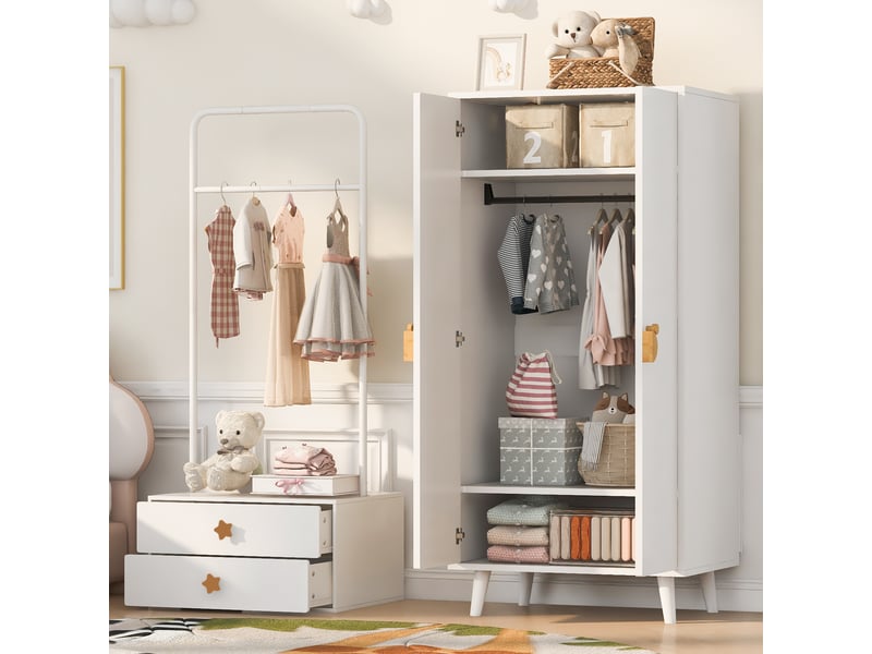 Armoire,140x55x170 cm,2 portes, tiroirs et penderie,mdf,blanche - Conforama B