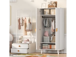 Armoire,140x55x170 cm,2 portes, tiroirs et penderie,mdf,blanche