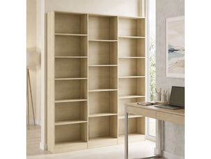 Bibliothèque 6 niveaux, étagère de rangement avec 17 compartiments et étagères réglables, 149 x 23,6 x 188 cm, chêne