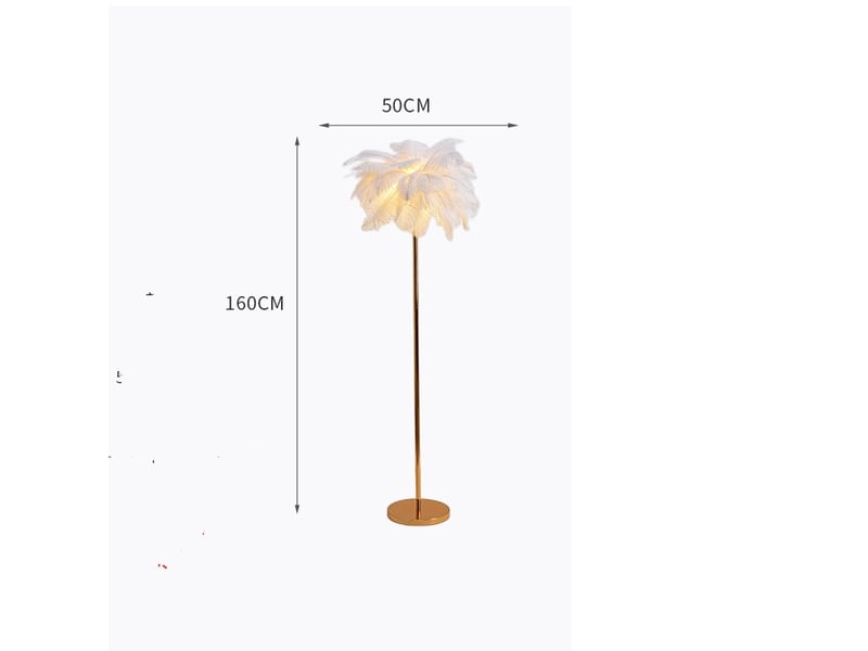 Lampadaire en plumes d'autruche naturelles - corps doré, 3 couleurs à intensité variable - Conforama B