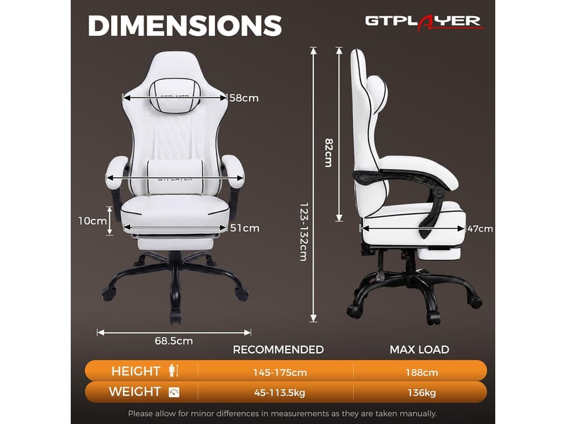 Gtplayer chaise de jeu ergonomique avec soutien lombaire et dossier large 150kg - tissu gris GT832-GY - Conforama B