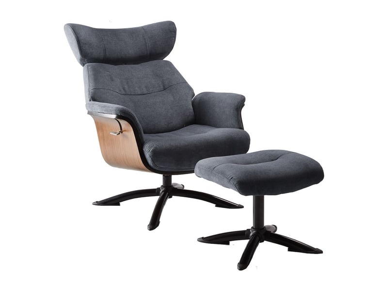  Fauteuil relax manuel pivotant + repose-pieds bois et tissu bleu - nakano NAKANO - Conforama C